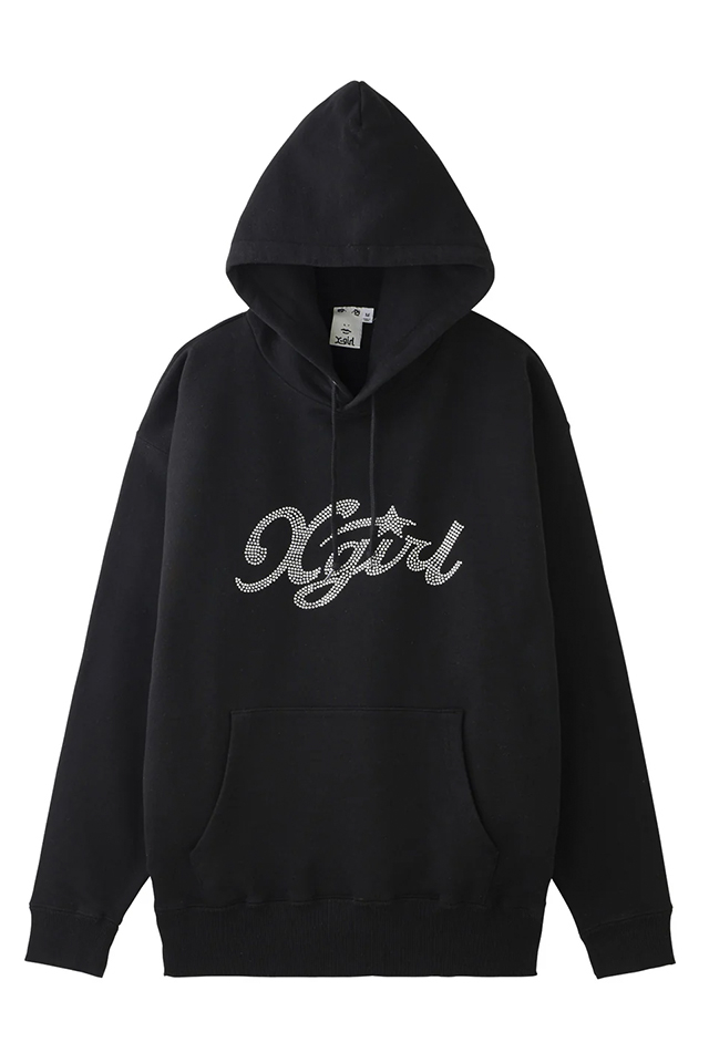 X-girl エックスガール 105244012014 RHINESTONE STAR CURSIVE LOGO SWEAT HOODIE スウェットパーカー BLACK 正規通販 レディース