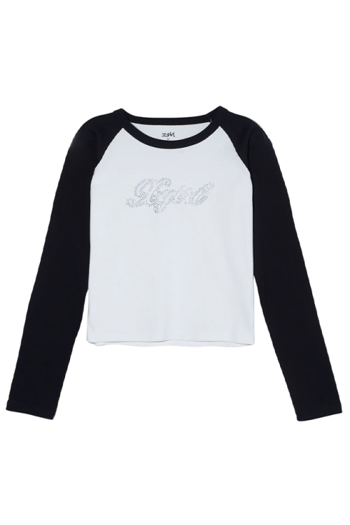 X-girl エックスガール 105243011022 RHINESTONE SCRIPT LOGO L/S RAGLAN BABY TEE ラグランベビーTシャツ WHITE 正規通販 レディース