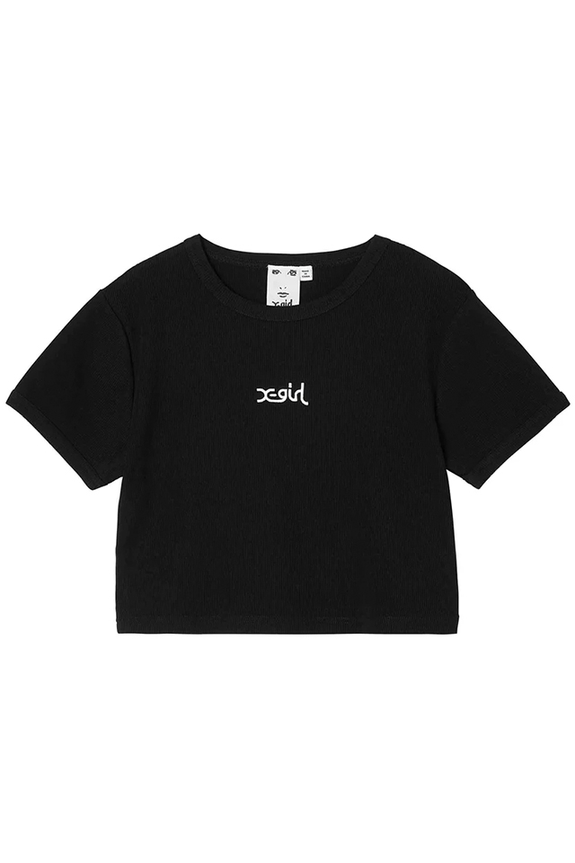 X-girl エックスガール 105232013025 MILLS LOGO S/S CROPPED TOP X-girl クロップド丈Tシャツ BLACK 正規通販 レディース