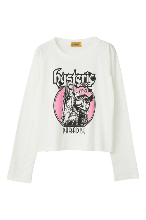 HYSTERIC GLAMOUR ヒステリックグラマー 01251CL02 HYSTERIC VIP CLUB ショート丈Tシャツ WHITE 正規通販 レディース