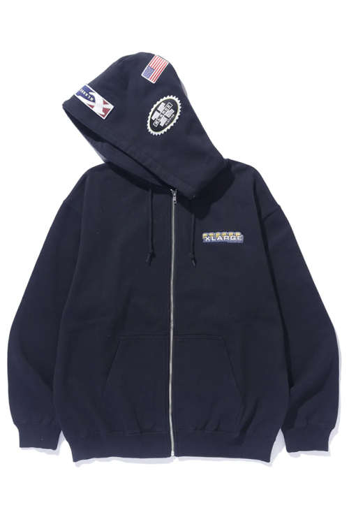 XLARGE エクストララージ 101243012007 MULTI EMBLEM ZIP HOODED SWEATSHIRT ジップパーカー BLACK 正規通販 メンズ レディース