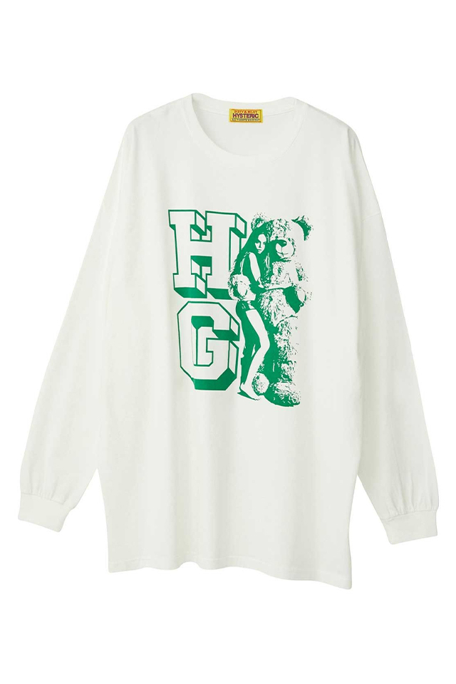 HYSTERIC GLAMOUR ヒステリックグラマー 01251CL01 HG WOMAN BEAR オーバーサイズTシャツ WHITE 正規通販 レディース