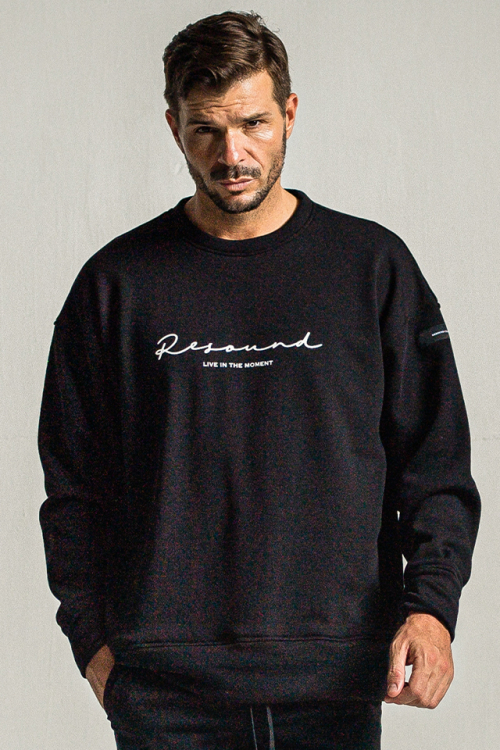 RESOUND CLOTHING リサウンドクロージング RC34-C-005 handwriting rogo velours fleece drop trainer ベロアフリースドロップトレーナー BLACK 正規通販 メンズ 2024年11月30日入荷予定