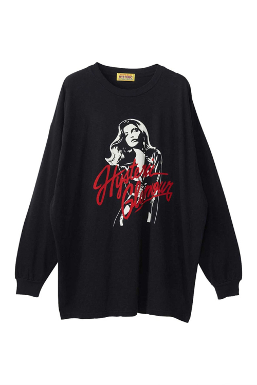 HYSTERIC GLAMOUR ヒステリックグラマー 01243CL09 LEATHER WOMAN オーバーサイズTシャツ BLACK 正規通販 レディース