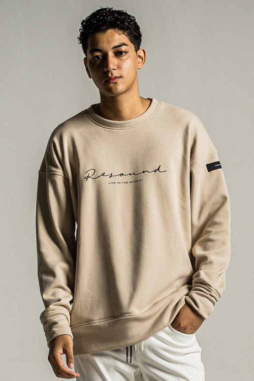 RESOUND CLOTHING リサウンドクロージング RC34-C-005 handwriting rogo velours fleece drop trainer ベロアフリースドロップトレーナー BEIGE 正規通販 メンズ 2024年11月30日入荷予定