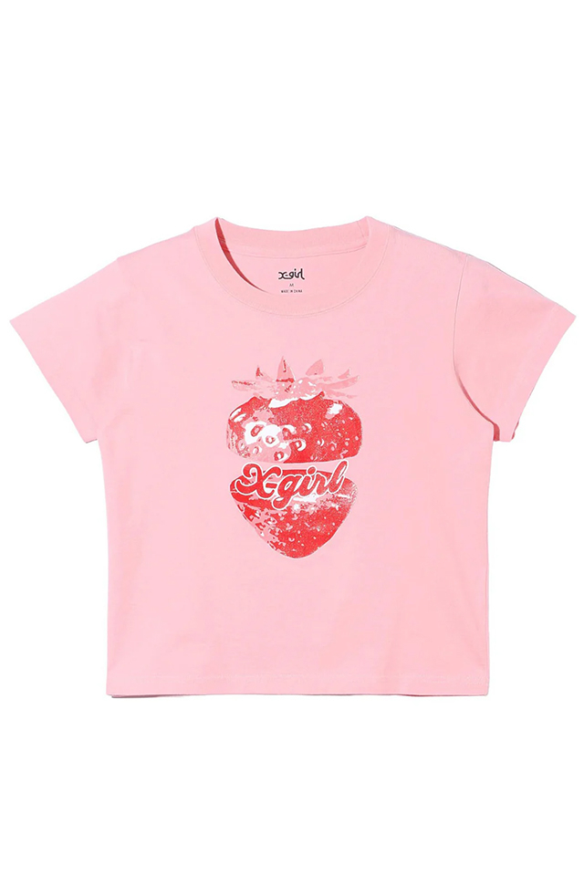 X-girl エックスガール 105242011009 STRAWBERRY S/S BABY TEE ベビーTシャツ LtPINK 正規通販 レディース