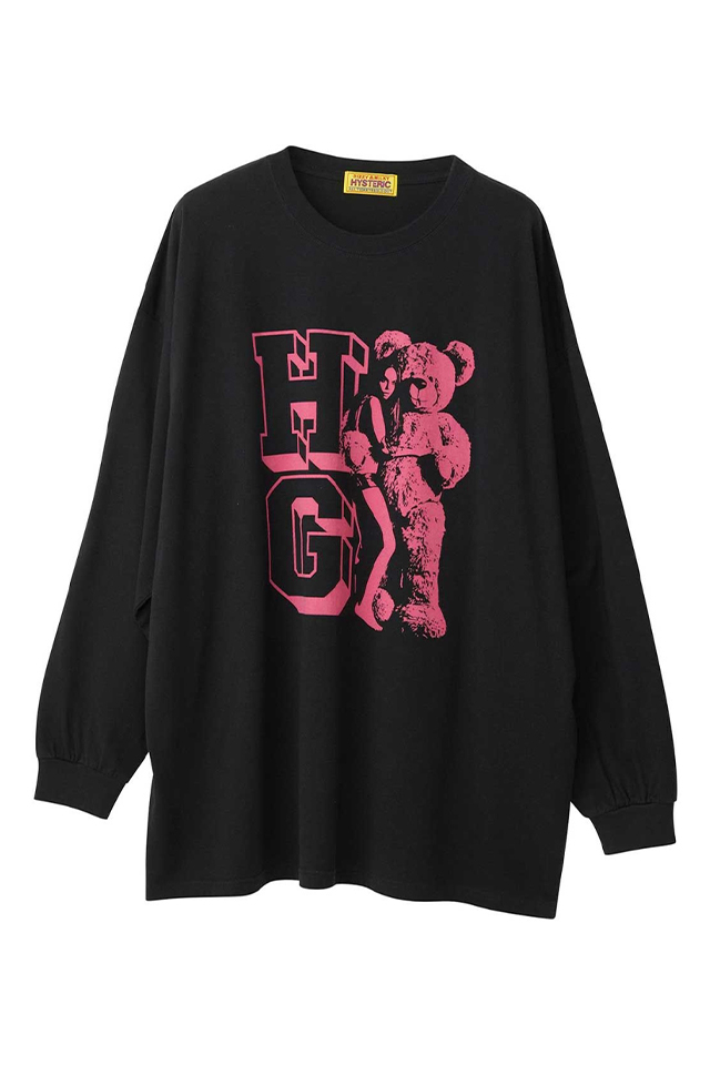 HYSTERIC GLAMOUR ヒステリックグラマー 01251CL01 HG WOMAN BEAR オーバーサイズTシャツ BLACK 正規通販 レディース