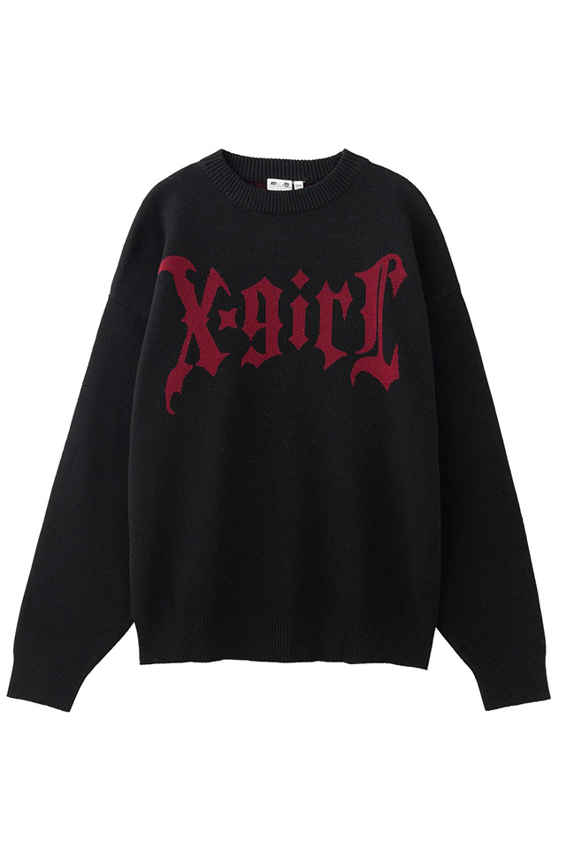 X-girl エックスガール 105244015003 GOTHIC LOGO JACQUARD KNIT TOP ジャガードニット BLACK 正規通販 レディース