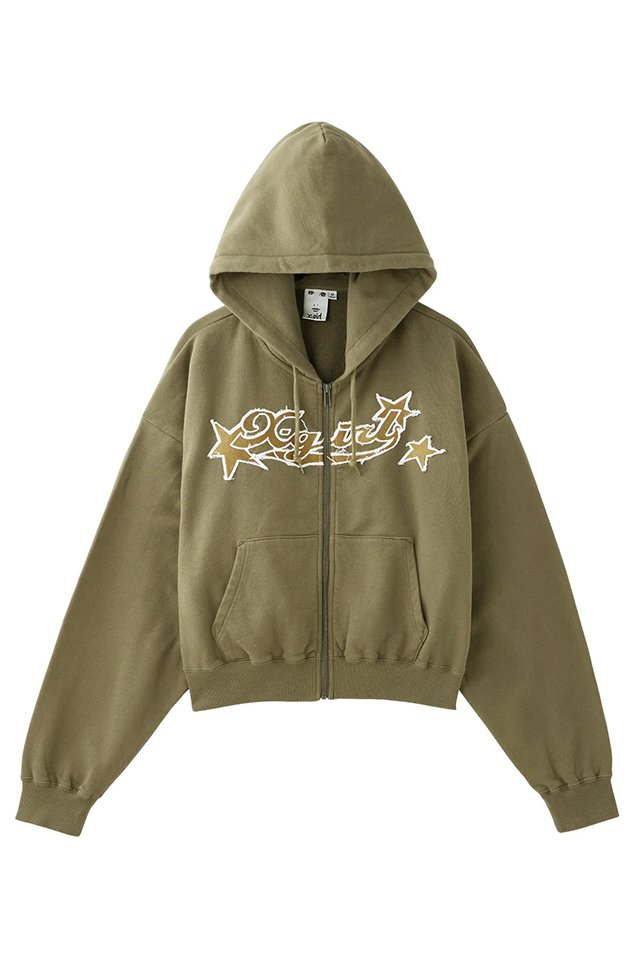 X-girl エックスガール 105251012004 X-girl STAR LOGO ZIP UP HOODIE ジップパーカー OLIVE 正規通販 レディース