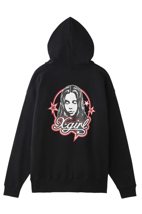 X-girl エックスガール 105244012013 FACE AND STARS SWEAT HOODIE スウェットパーカー BLACK 正規通販 レディース