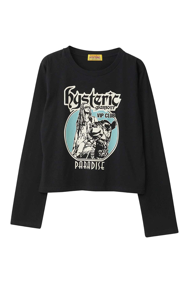 HYSTERIC GLAMOUR ヒステリックグラマー 01251CL02 HYSTERIC VIP CLUB ショート丈Tシャツ BLACK 正規通販 レディース