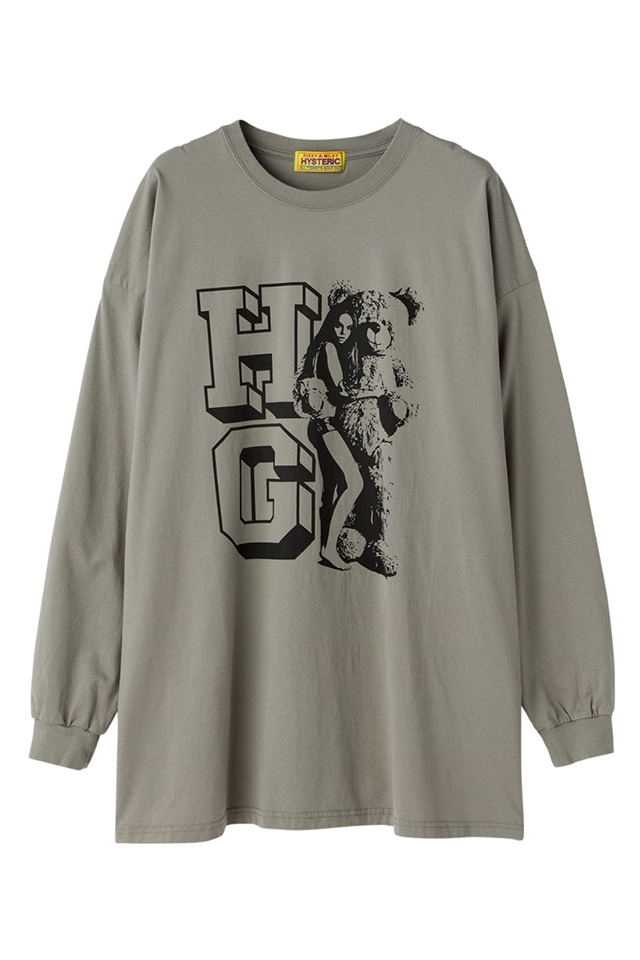 HYSTERIC GLAMOUR ヒステリックグラマー 01251CL01 HG WOMAN BEAR オーバーサイズTシャツ KHAKI 正規通販 レディース