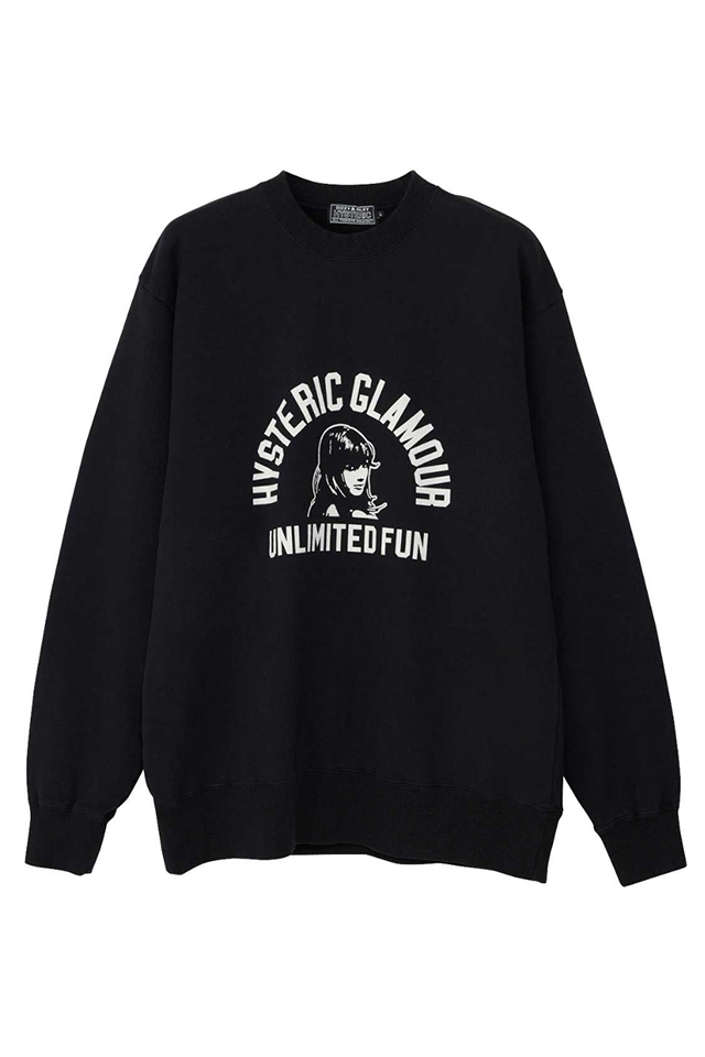 HYSTERIC GLAMOUR ヒステリックグラマー 02243CS01 UNLIMITED FUN スウェット BLACK 正規通販 メンズ