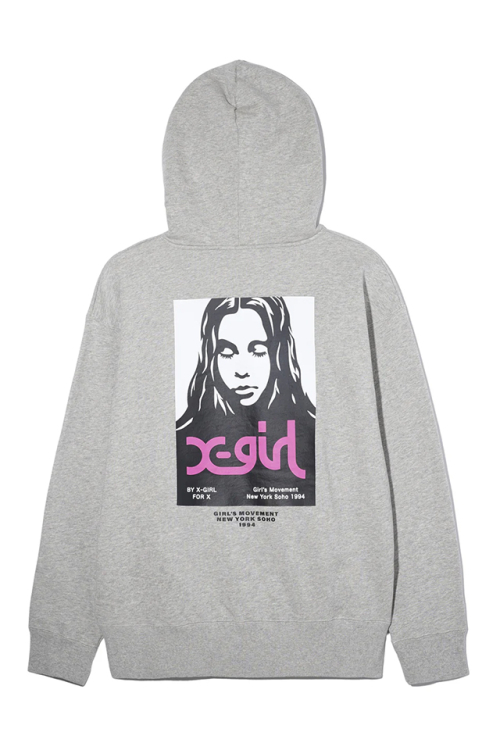 X-girl エックスガール 105243012014 X-girl FACE POSTER SWEAT HOODIE スウェットパーカー ASH 正規通販 レディース