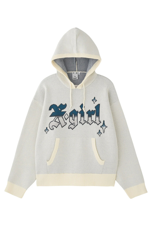 X-girl エックスガール 105244015009 GRADIENT LOGO JACQUARD KNIT HOODIE ニットパーカー WHITE 正規通販 レディース